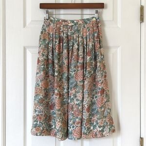 J.G. Hook 80's Vintage Flowy Floral Print Pleated High Waist A-Line Midi Skirt 6